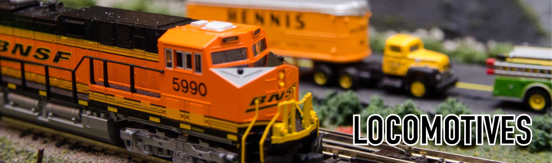 We carry locomotives in N, and HO scale; BNSF, Norfolk and southern and more