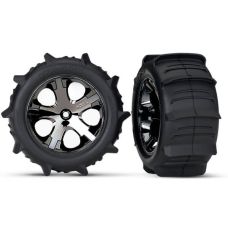 Traxxas 2.8" Paddle Tires & All Star Black Chrome Wheels Electric Rustler 3776