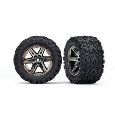 Traxxas Rustler 2wd Rear Black Chrome Mounted Wheels and Tires