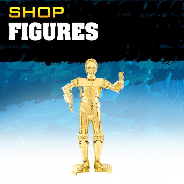 Collectible figures from popular sci-fi movies and franchises.